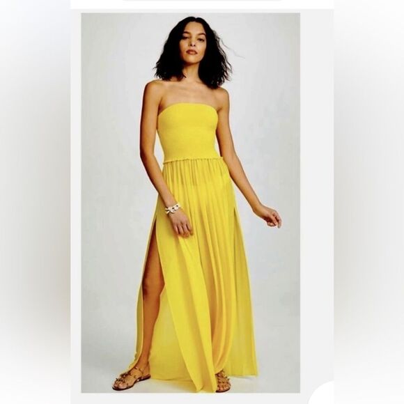 Ramy Brook Calista Strapless Maxi Dress in Bright Yellow